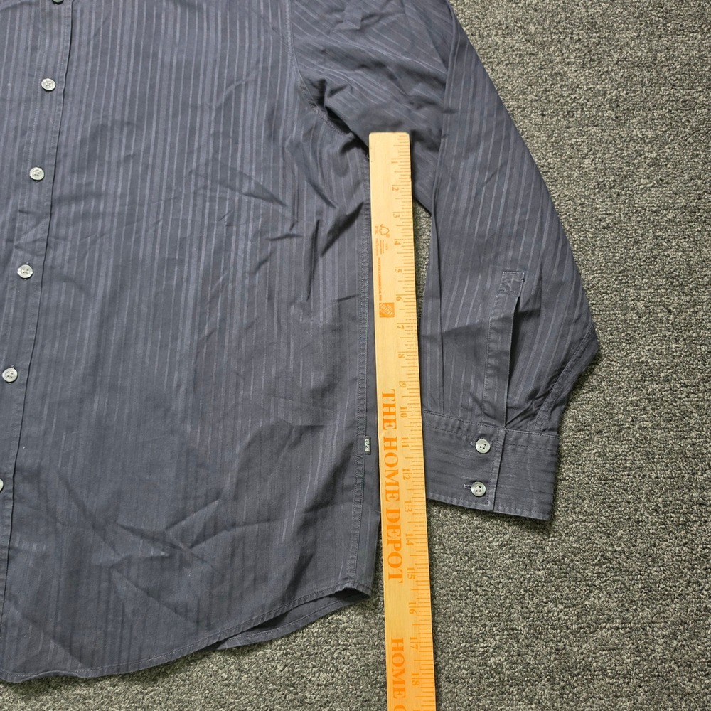 Hugo Boss Button Down Shirt Black Gray Striped Mens XXL Long Sleeve Cotton Work - Picture 3 of 8